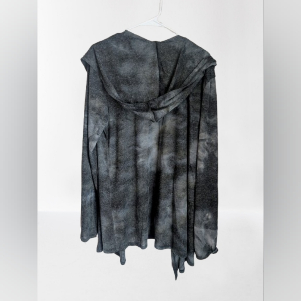 Chic Soul - Women's Gray Tie Dye Open Front Hooded Cardigan- XL - Picture 2 of 4